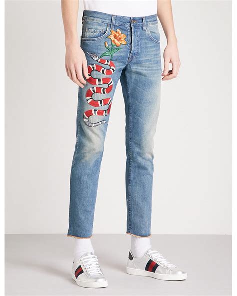 snake jeans gucci|gucci snake straight cropped jeans.